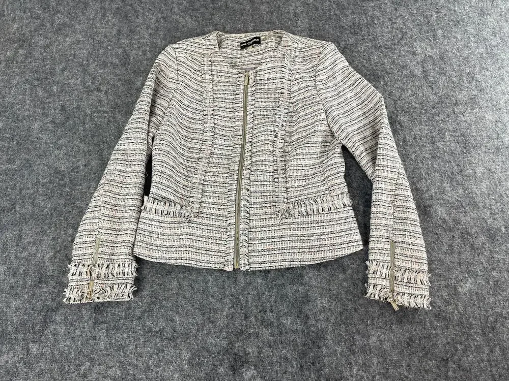 Karl Lagerfeld Blazer Jacket Women 6 White Full Zip Sport Coat Long Sleeve N299